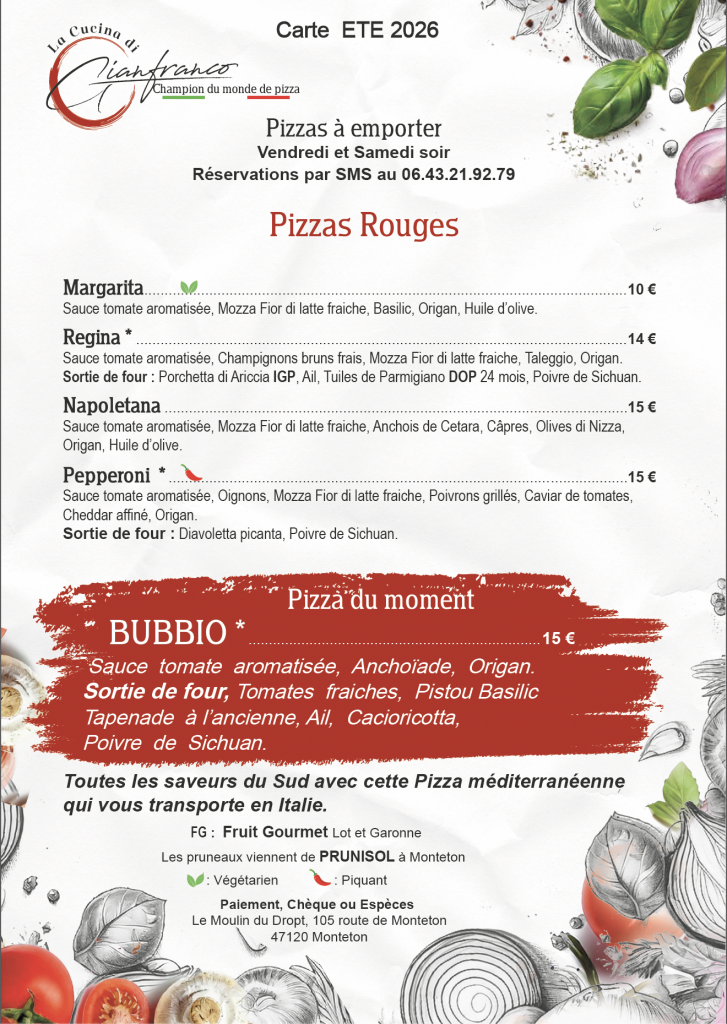 Carte des pizzas La Cucina di Gianfranco - page 1